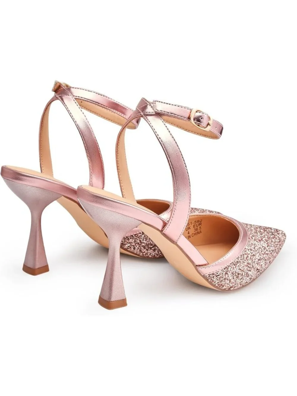 Women's Rose Gold Slingback Pointed Toe Stiletto Heels Ankle Strap Dress Shoes